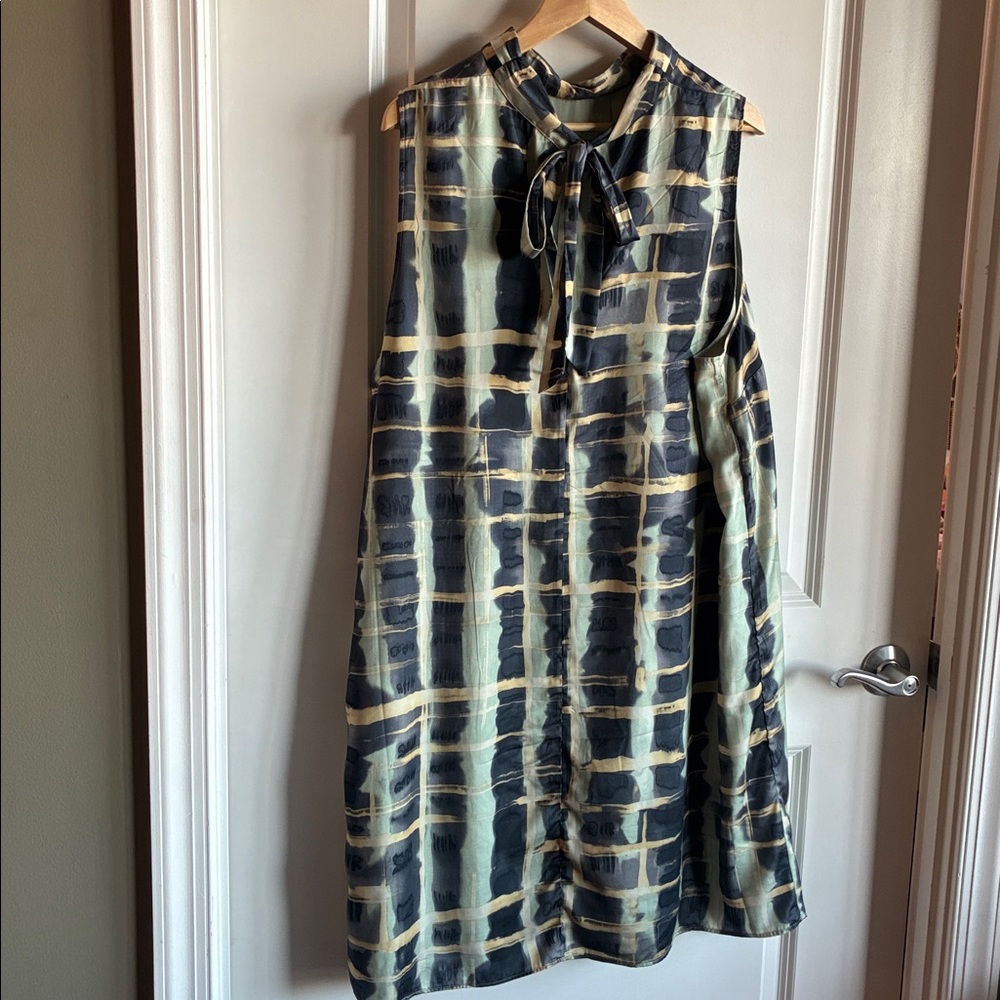 Tie Back Silky Sleeveless Dress Watercolor Print H&M